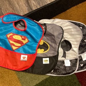 Disney, Superman, Batman bibs